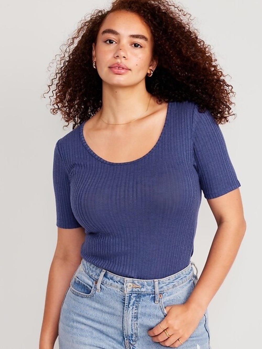Old Navy Fitted Elbow-Sleeve Rib-Knit T-Shirt
